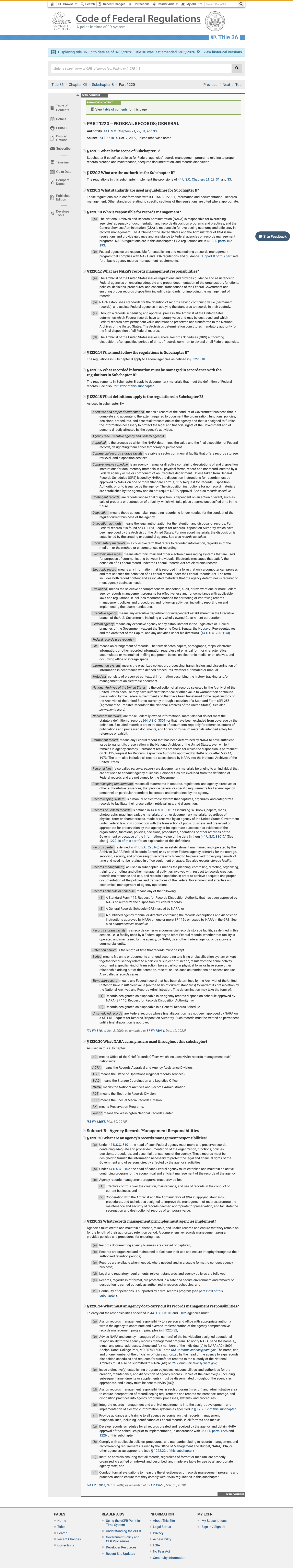36 CFR 第 1220 部分:联邦文件管理总则 的放大档案快照