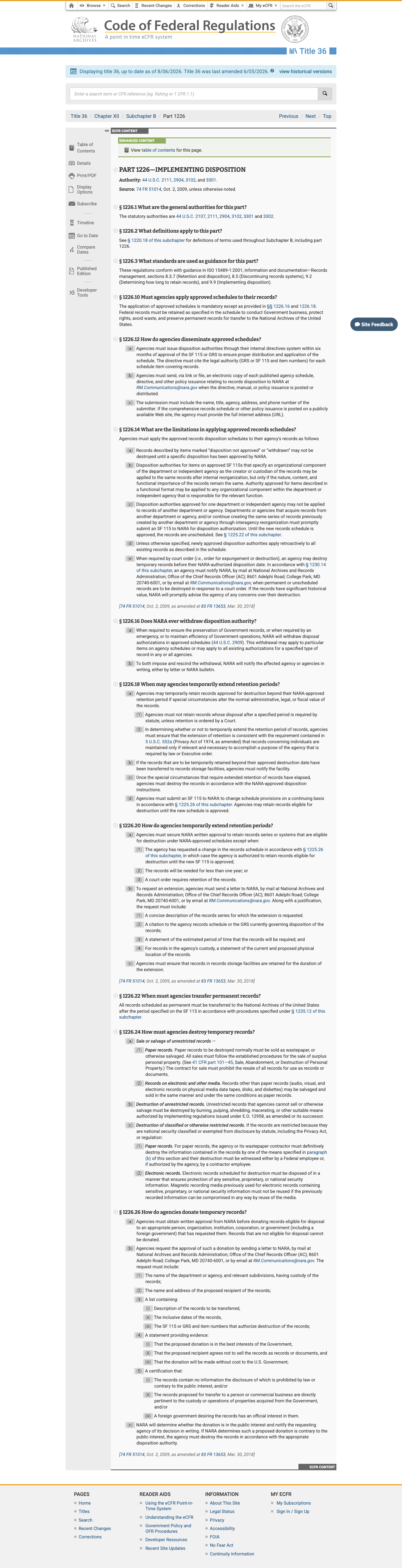 36 CFR 第 1226 部分:文件处置执行 的放大档案快照