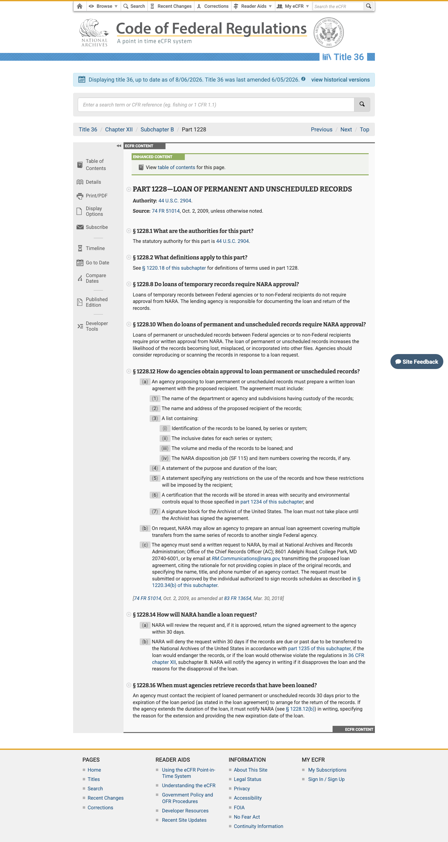 36 CFR 第 1228 部分:永久与未排定文件借出 的放大档案快照