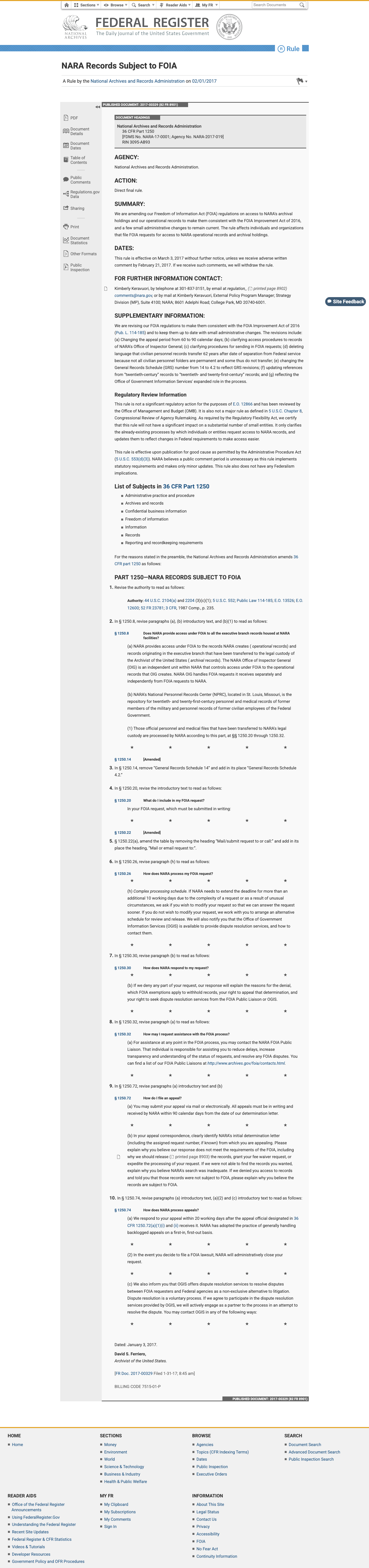 NARA文件受信息自由法约束的规则 的放大档案快照