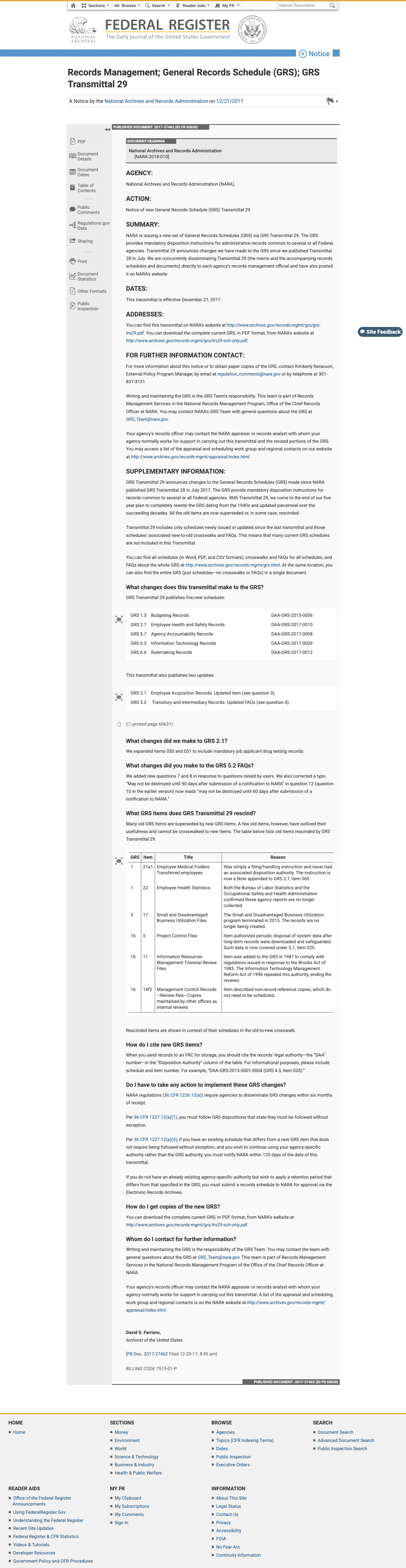 文件管理;一般文件保存表 (GRS);GRS 第 29 号传阅通知 的放大档案快照