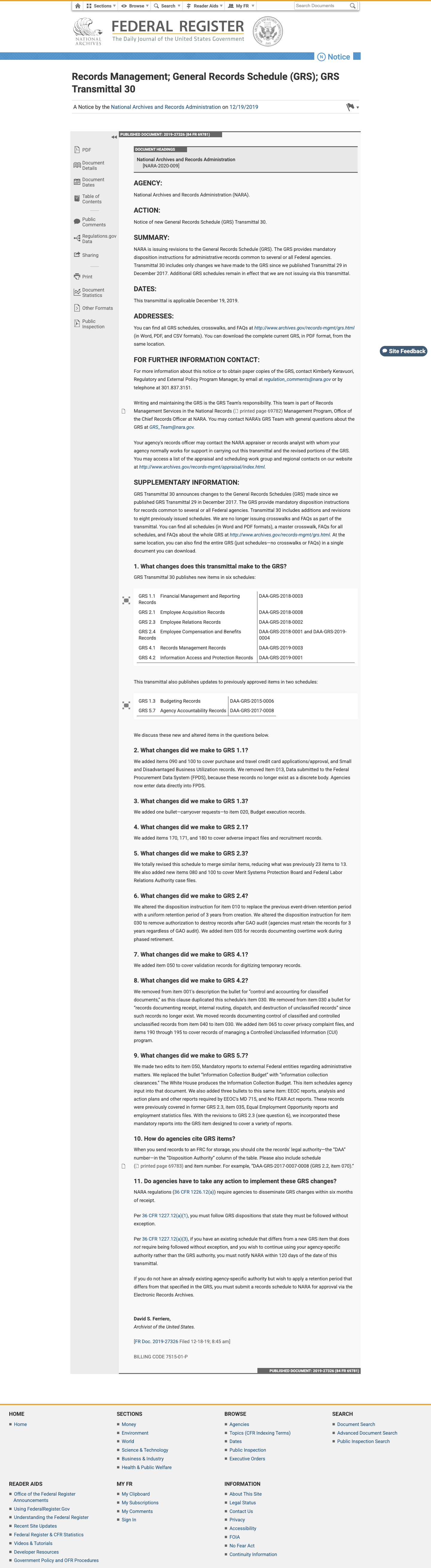 文件管理;通用文件表(GRS);第30号GRS传递通知 的放大档案快照