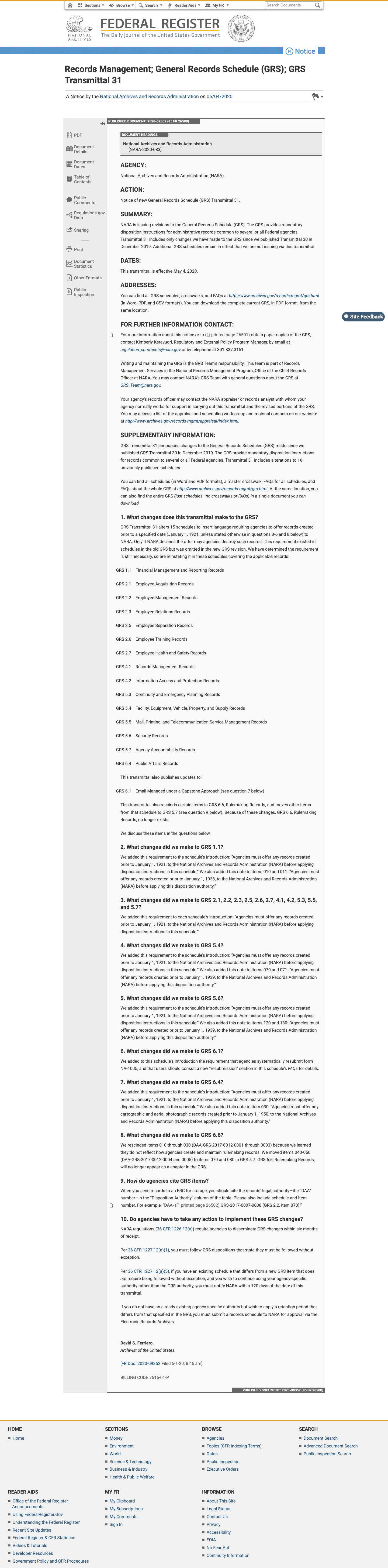 文件管理:通用文件处置表第 31 号传递通知 的放大档案快照