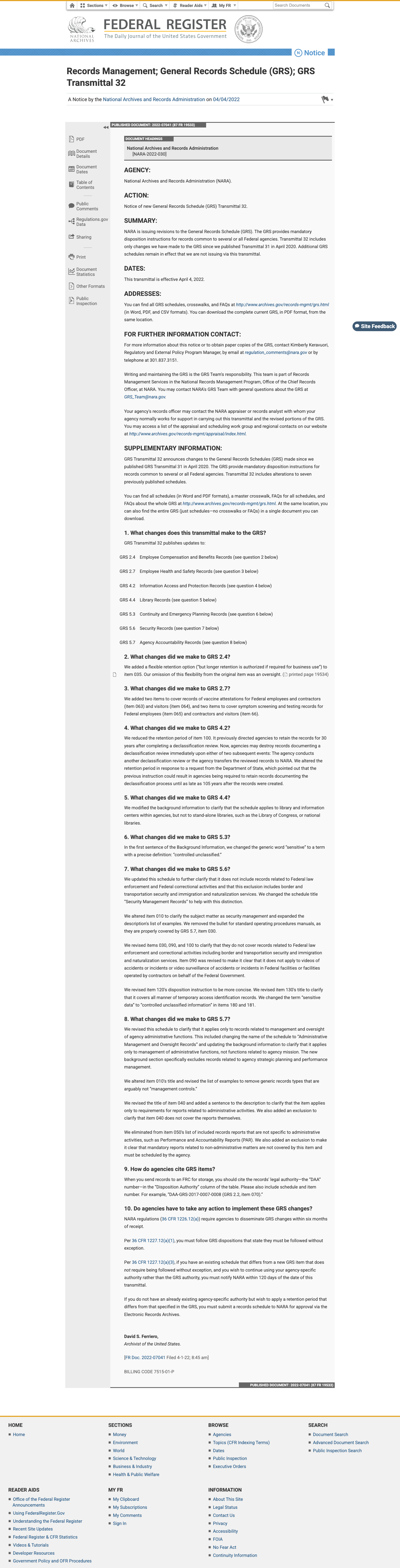文件管理;通用文件处置表(GRS);第32号GRS传输单 的放大档案快照