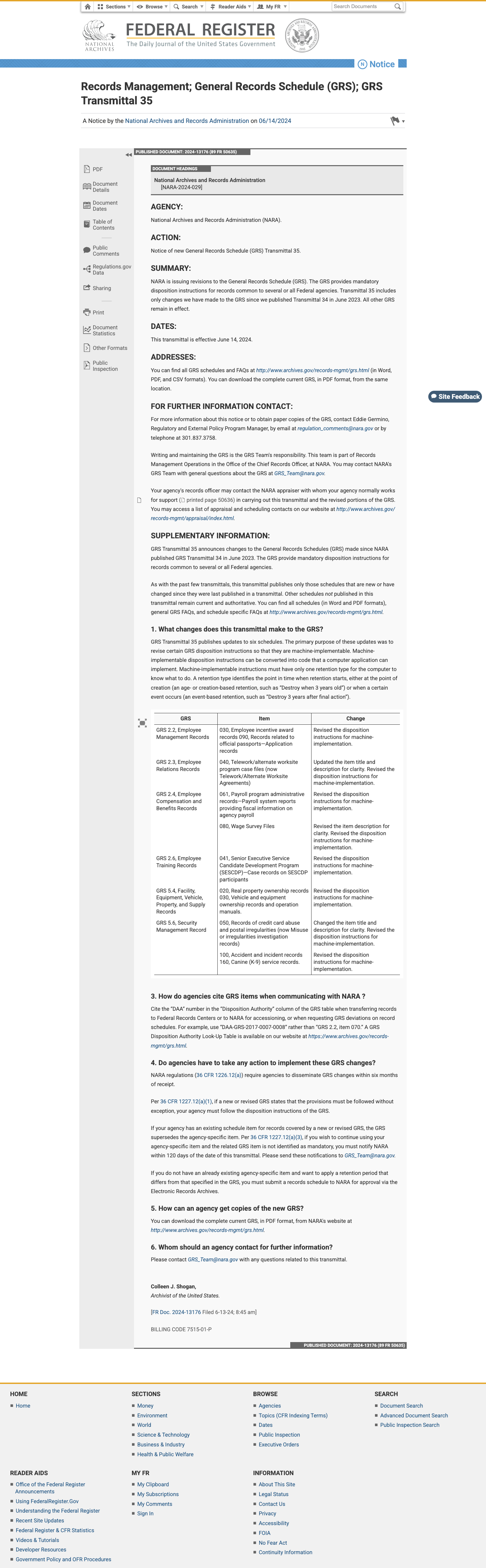 文件管理;一般文件计划 (GRS);GRS 传送单第35号 的放大档案快照
